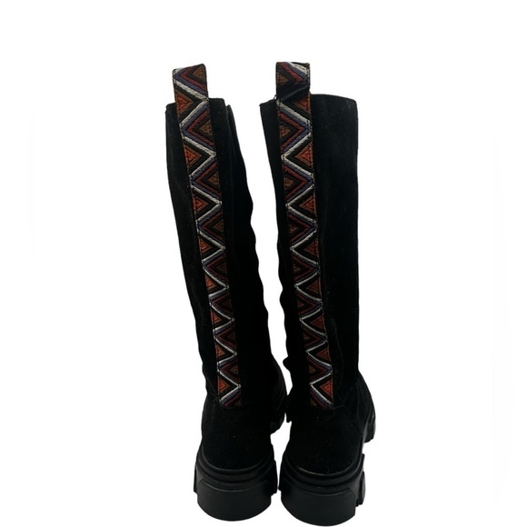 New Farm Rio Tall Boot Lug Chunky Sole Black Faux Suede - Picture 6 of 8